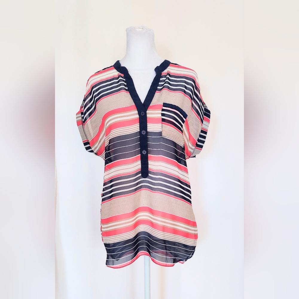 Olive & Oak Short Sleeve Striped Top Multicolor Womens Small